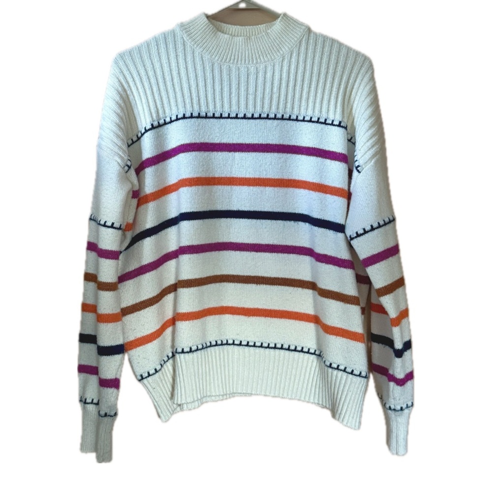 St. John’s Bay Cream Striped Funnel Mock Neck Sweater Vintage Y2K Style Size XXL